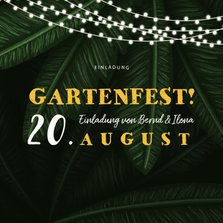 Einladungskarte zum Gartenfest Palmblätter