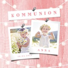 Einladungskarte zur Kommunion Fotos rosa Holz