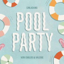 Einladungskarte zur Poolparty Schwimmringe