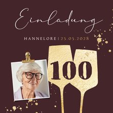 Foto-Einladung 100. Geburtstag Sektgläser mit Alter