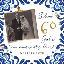 Foto-Glückwunschkarte Diamantene Hochzeit blaue Ornamente