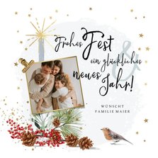 Fotokarte 'Frohes Fest' mit weihnachtlicher Illustration
