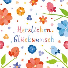 Fröhliche Geburtstagskarte Blumen & Vögel