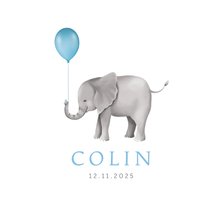 Geburtskarte Elefant mit Luftballon blau Foto innen