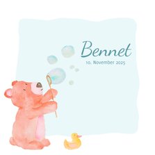 Geburtskarte mit Bär und Seifenblasen Foto innen