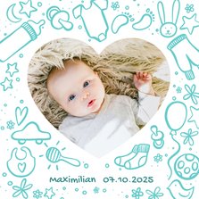 Geburtskarte mit Foto und Zeichnung - Farbe wählbar