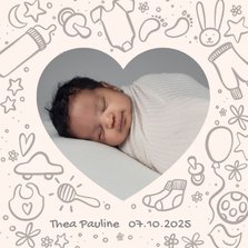 Geburtskarte mit Zeichnung und Foto - Farbe anpassbar
