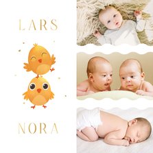 Geburtskarte Zwillinge Küken mit Fotocollage & Golddruck