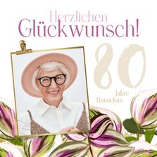 Geburtstags-Glückwunschkarte Foto und Blumen