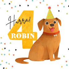 Geburtstagskarte 4. Geburtstag Hund mit Partyhut