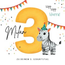 Geburtstagskarte gelbe 3 mit Zebra