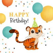 Geburtstagskarte kleiner Tiger mit Luftballons
