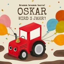 Geburtstagskarte lustiger Traktor mit Luftballons