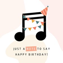 Geburtstagskarte Musiknote mit Partyhut rosa