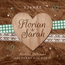 Glückwunschkarte 5. Jahrestag Hölzerne Hochzeit Holzherz
