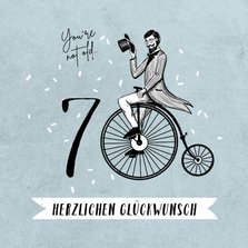 Glückwunschkarte 70. Geburtstag Hochrad Vintage
