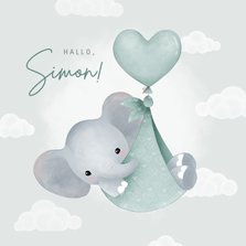 Glückwunschkarte Geburt blau Elefant mit Luftballon