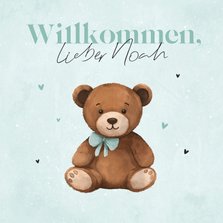 Glückwunschkarte Geburt blau mit Teddybär