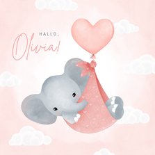 Glückwunschkarte Geburt rosa Elefant mit Luftballon