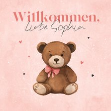 Glückwunschkarte Geburt rosa mit Teddybär