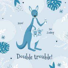 Glückwunschkarte Geburt Zwilling blaue Känguruhs
