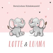 Glückwunschkarte Geburt Zwilling Elefanten rosa
