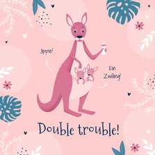 Glückwunschkarte Geburt Zwilling rosa Känguruhs