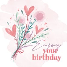 Glückwunschkarte Geburtstag Blumen und Wasserfarbe