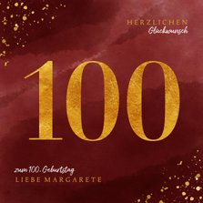 Glückwunschkarte zum 100. Geburtstag Goldzahl
