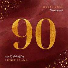 Glückwunschkarte zum 90. Geburtstag Goldzahl