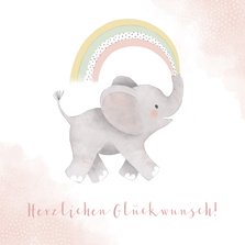 Glückwunschkarte zur Geburt Elefant rosa