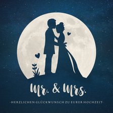 Glückwunschkarte zur Hochzeit Brautpaar in Mondschein