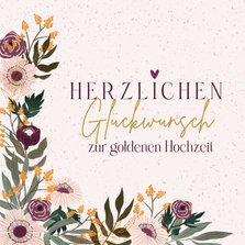 Goldene Hochzeit Glückwunschkarte mit Blumen und Zweigen
