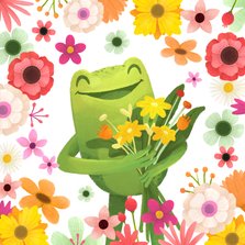 Grußkarte Gute Besserung Frosch mit Blumen