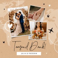 Hochzeits-Dankeskarte Kraftpapier Fotocollage Weltreise