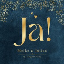 Hochzeitseinladung Goldblätter & Herzen