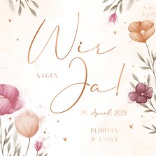 Hochzeitskarte Einladung elegante Blumen Aquarell