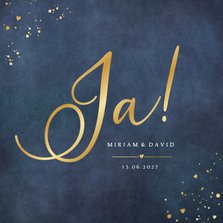 Hochzeitskarte 'Ja!' Blau mit Gold