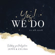 Hochzeitskarte 'Yes! We do' Aquarell schwarz-gold
