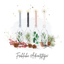 Karte zur Adventszeit vier Kerzen in Flaschen