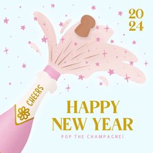Neujahrskarte Champagnerflasche in Pink