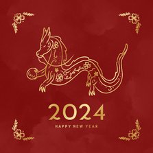 Neujahrskarte Jahr des Drachen Golddrache