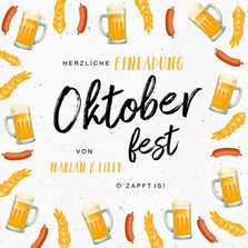 Oktoberfest-Einladung Biergläser und Würstchen