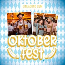 Oktoberfest Einladung mit Fotos auf blau-weißen Rauten