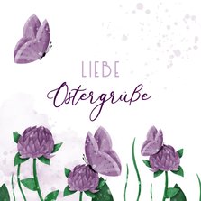 Ostergrußkarte lila Klee & Schmetterlinge