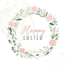 Osterkarte Blumenkranz 'Happy Easter'