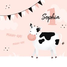 Rosa Glückwunschkarte Kindergeburtstag freundliche Kuh
