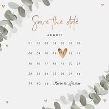 Save-the-Date-Karte Eukalyptusblatt Kalender