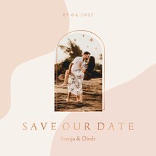 Save-the-Date-Karte Hochzeit Foto Bogenfenster Kupfer