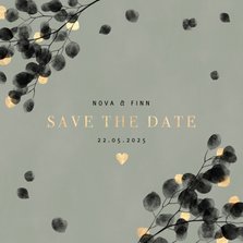 Save-the-Date-Karte Hochzeitsfeier Eukalyptus schwarz